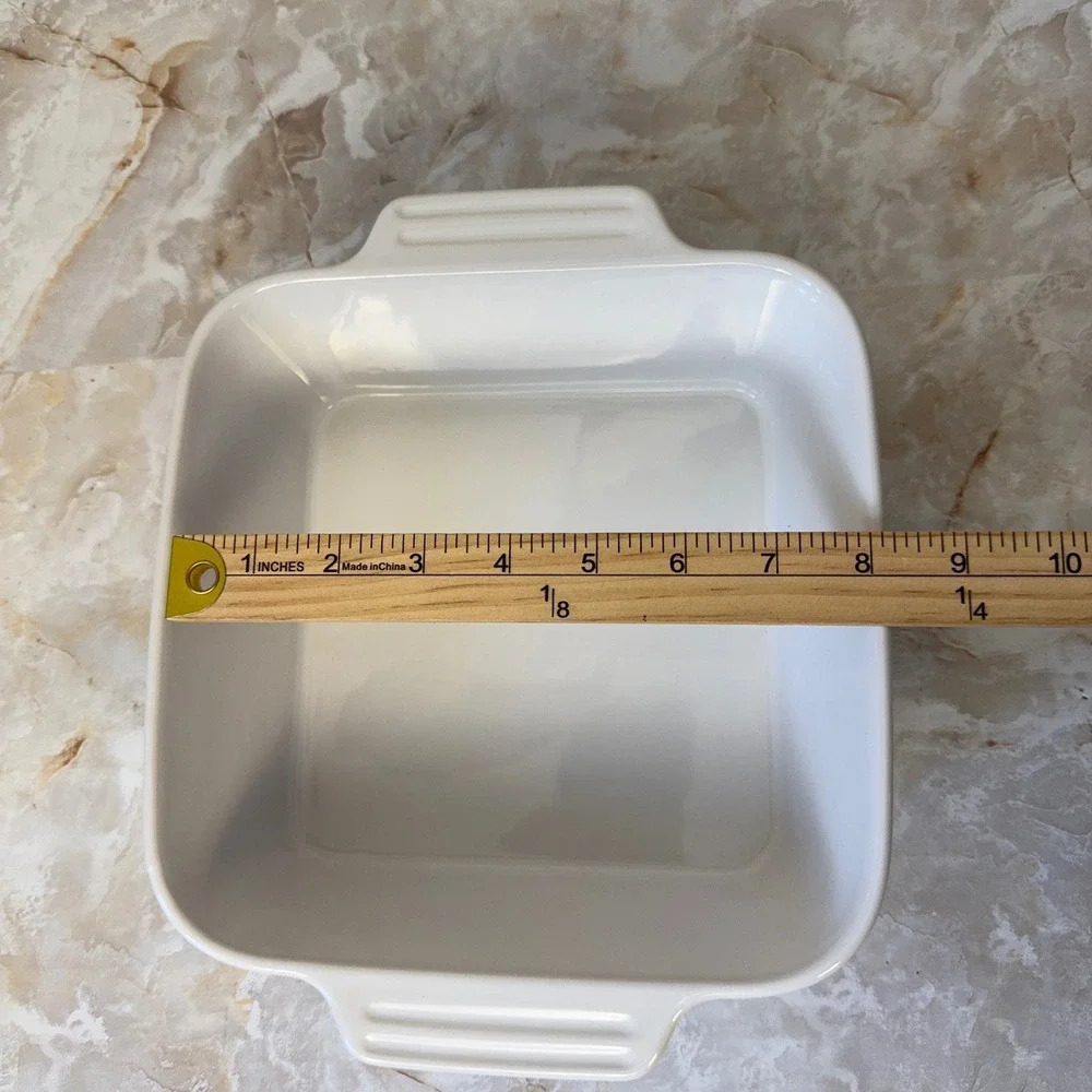 Dowan Baking Dish 8x8 White Ceramic Square Casserole Pan Ribbed Kitchenware